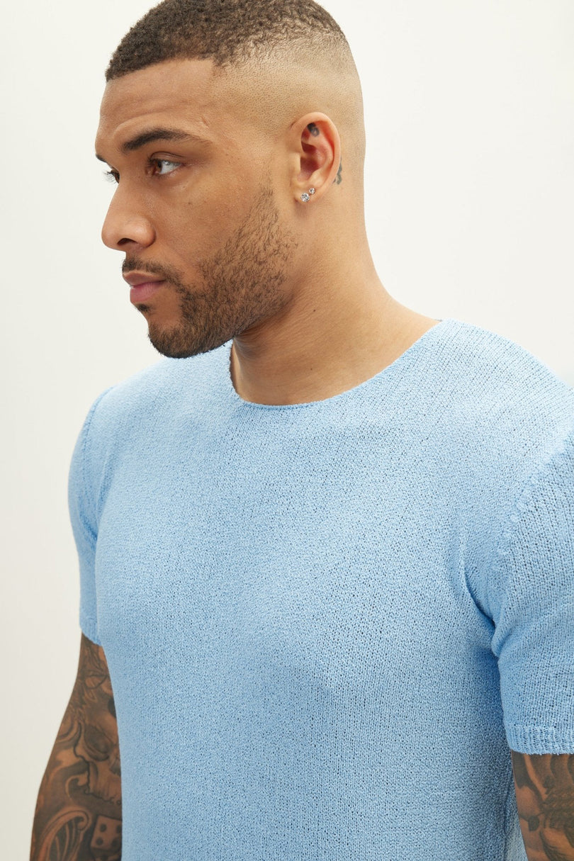 Men's Short-Sleeve Sweater - Blue | Ron Tomson