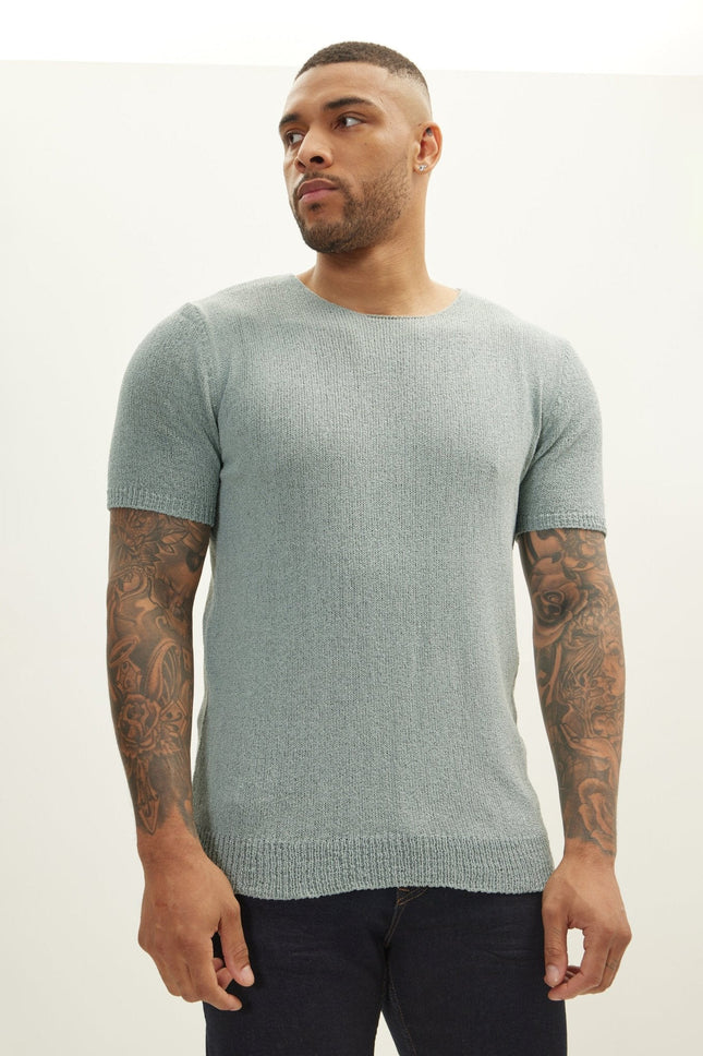 Men's Short-Sleeve Sweater - Teal Green | Ron Tomson