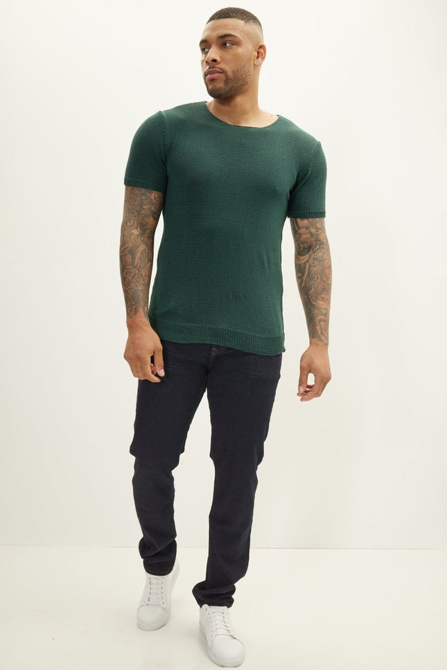 Men's Short-Sleeve Sweater - Dark Green | Ron Tomson