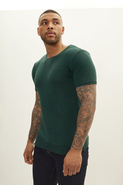 Men's Short-Sleeve Sweater - Dark Green | Ron Tomson