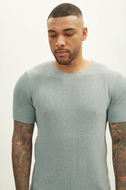 Men's Short-Sleeve Sweater - Teal Green | Ron Tomson