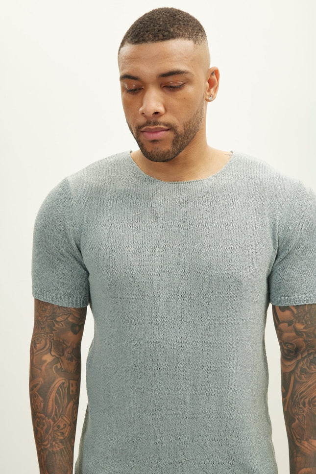 Men's Short-Sleeve Sweater - Teal Green | Ron Tomson