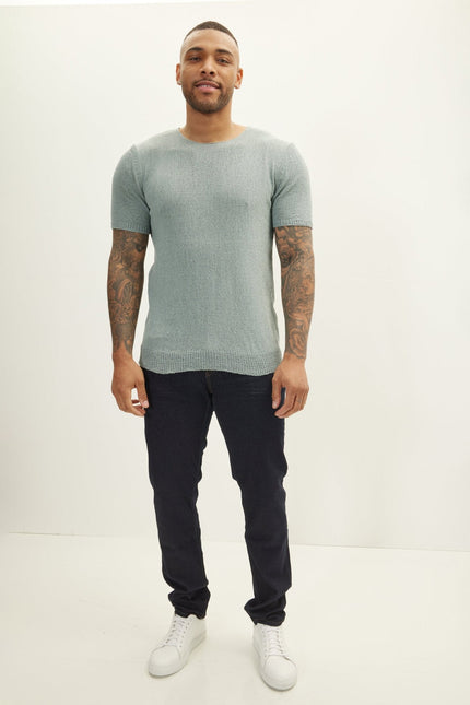 Men's Short-Sleeve Sweater - Teal Green | Ron Tomson