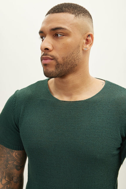 Men's Short-Sleeve Sweater - Dark Green | Ron Tomson
