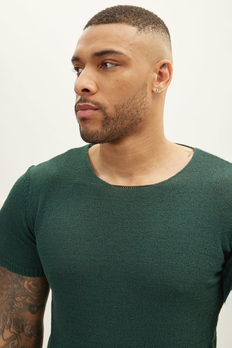 Men's Short-Sleeve Sweater - Dark Green | Ron Tomson