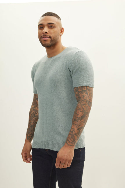 Men's Short-Sleeve Sweater - Teal Green | Ron Tomson