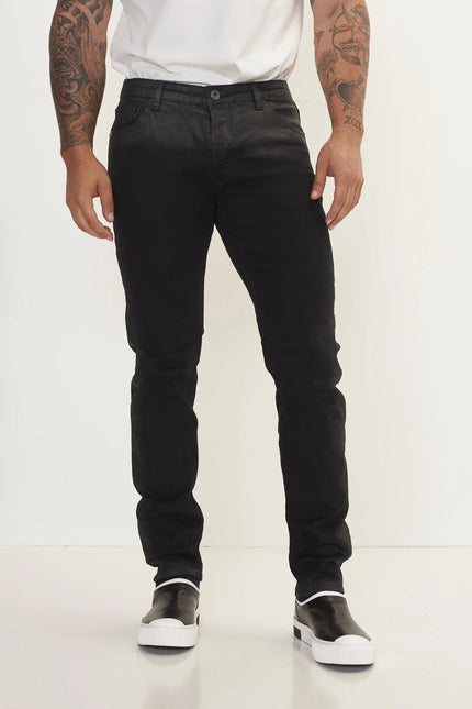 Men's Side Waxed Tapered Jeans - Black | Ron Tomson