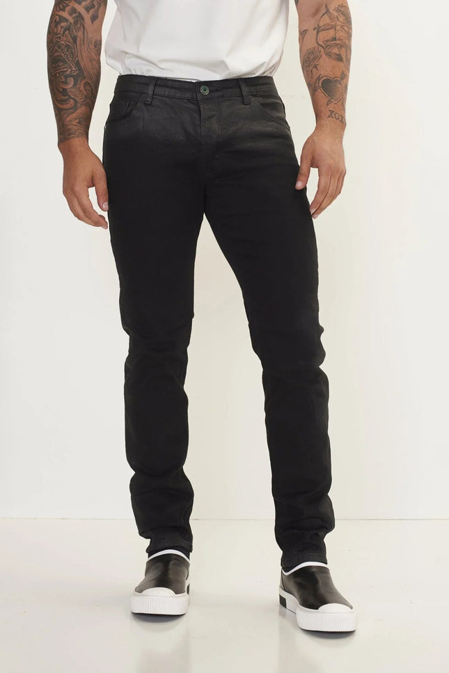Side Waxed Tapered Jeans - Black