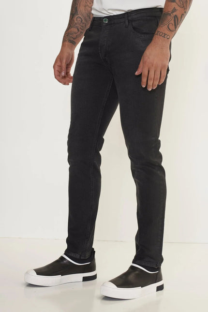 Men's Side Waxed Tapered Jeans - Grey | Ron Tomson