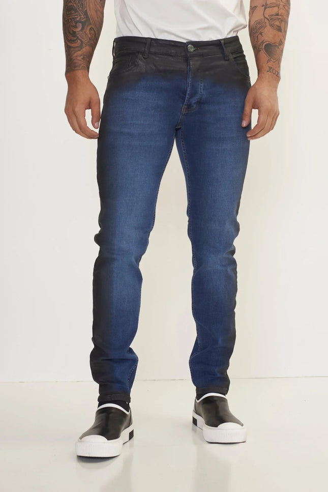 Side Waxed Tapered Jeans - Blue