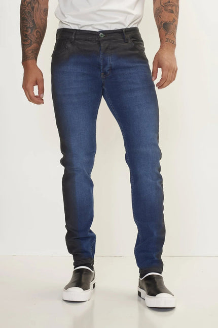 Men's Side Waxed Tapered Jeans - Blue | Ron Tomson