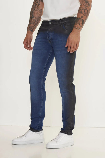 Men's Side Waxed Tapered Jeans - Blue | Ron Tomson