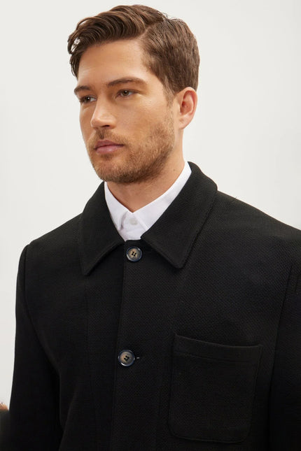 Men's Tailored Patch-Pocket Shacket - Black | Ron Tomson