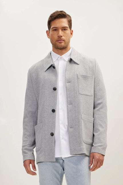 Men's Sleek Full Button Shacket - Grey | Ron Tomson