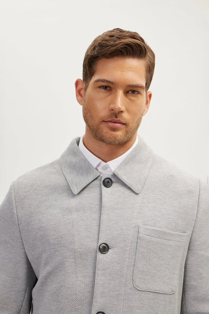 Men's Sleek Full Button Shacket - Grey | Ron Tomson
