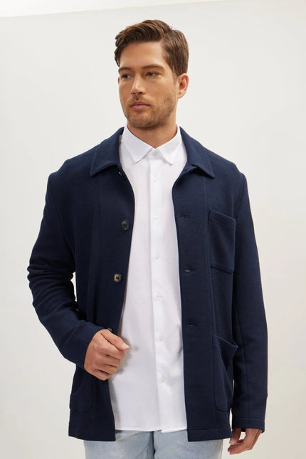 Men's Tailored Shirt Jacket - Navy | Ron Tomson