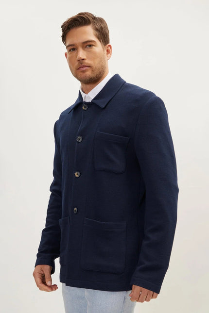 Men's Tailored Shirt Jacket - Navy | Ron Tomson