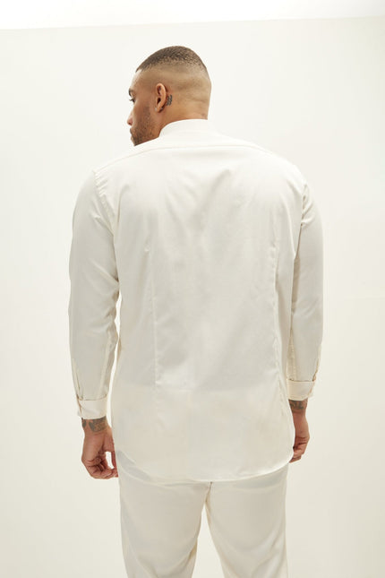 Men's Slim Fit Pique Front Tuxedo Shirt - Beige | Ron Tomson