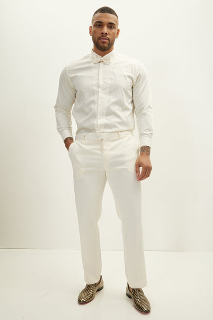Men's Slim Fit Pique Front Tuxedo Shirt - Beige | Ron Tomson
