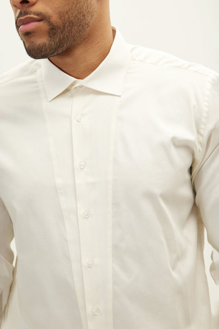 Men's Slim Fit Pique Front Tuxedo Shirt - Beige | Ron Tomson