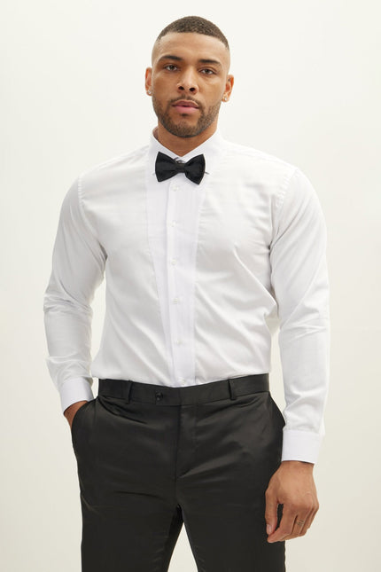 Men's Slim Fit Pique Front Long Sleeve Dress Shirt - White