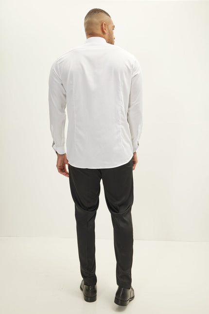 Men's Slim Fit Pique Front Tuxedo Shirt - White | Ron Tomson