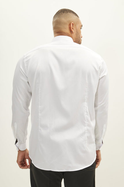 Men's Slim Fit Pique Front Tuxedo Shirt - White | Ron Tomson