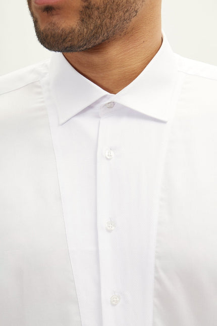 Men's Slim Fit Pique Front Tuxedo Shirt - White | Ron Tomson
