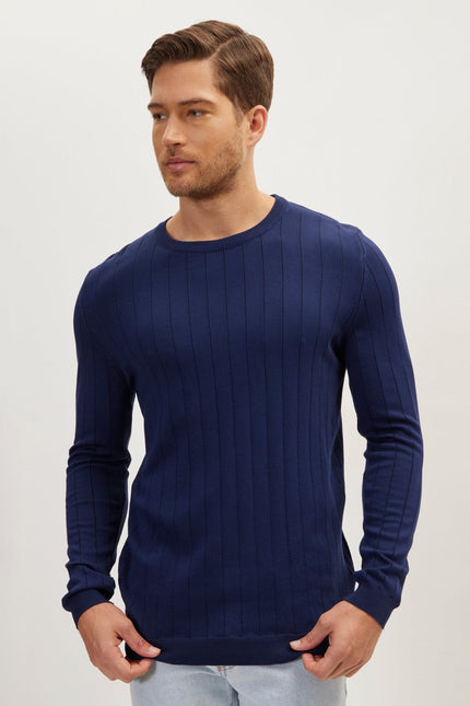 Men's Slip-Stitch Sweater - Navy | Ron Tomson