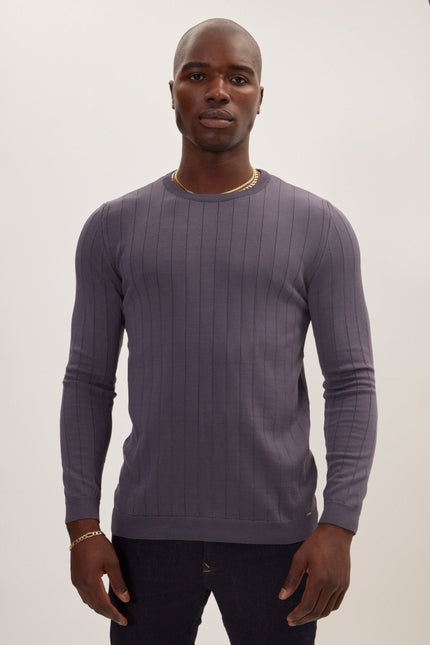 Men's Slip-Stitch Crew Sweater - Anthracite | Ron Tomson