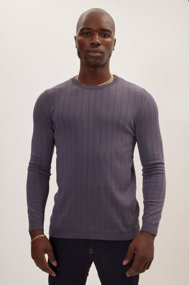Men's Slip-Stitch Crew Sweater - Anthracite | Ron Tomson