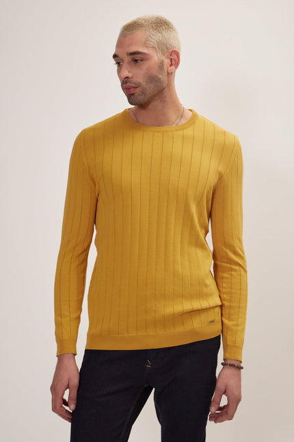 Men's Muscle Fit Crew-Neck Sweater - Mustard | Ron Tomson