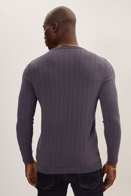 Men's Slip-Stitch Crew Sweater - Anthracite | Ron Tomson