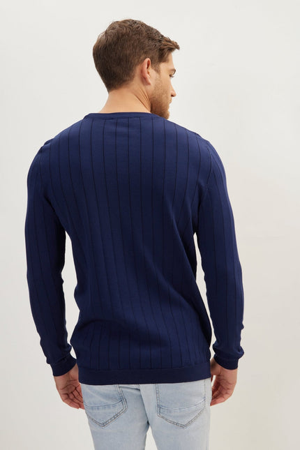 Men's Slip-Stitch Sweater - Navy | Ron Tomson