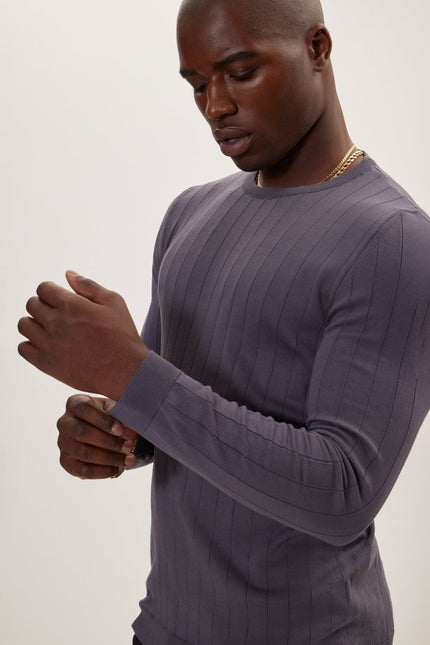 Men's Slip-Stitch Crew Sweater - Anthracite | Ron Tomson