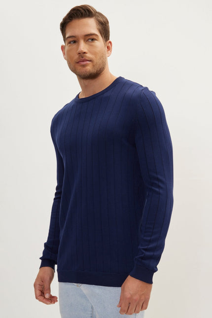 Men's Slip-Stitch Sweater - Navy | Ron Tomson