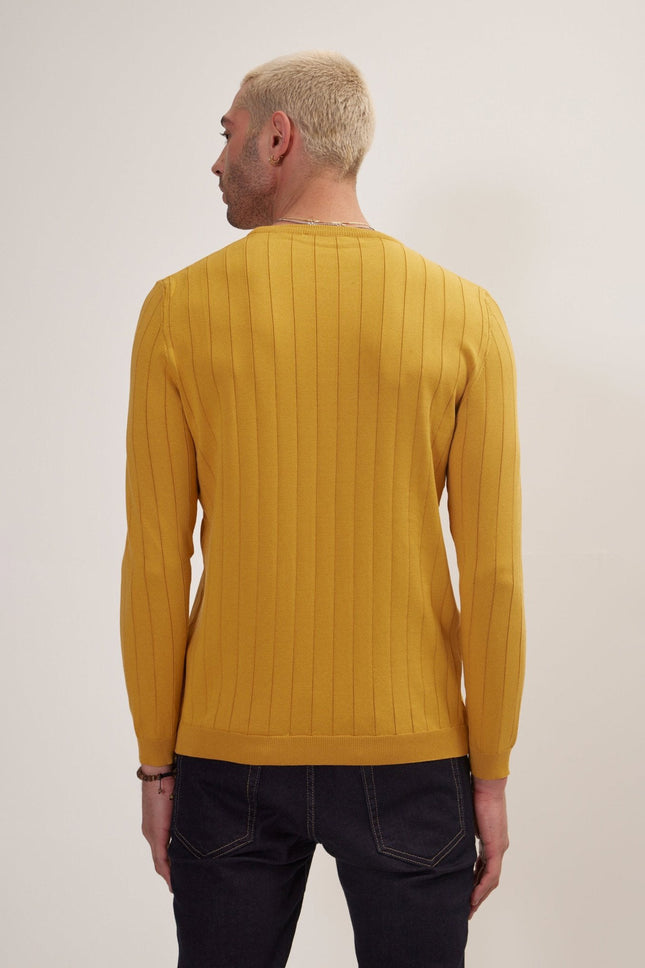 Men's Muscle Fit Crew-Neck Sweater - Mustard | Ron Tomson
