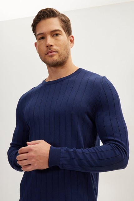 Men's Slip-Stitch Sweater - Navy | Ron Tomson