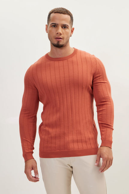 Men's Slip Stitch Crew-Neck Sweater - Tile | Ron Tomson