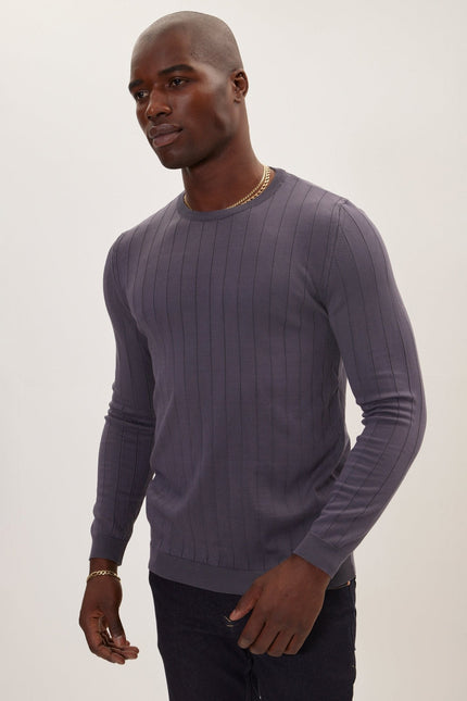 Men's Slip-Stitch Crew Sweater - Anthracite | Ron Tomson