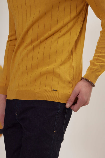 Men's Muscle Fit Crew-Neck Sweater - Mustard | Ron Tomson