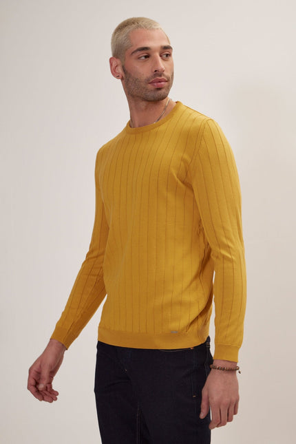 Men's Muscle Fit Crew-Neck Sweater - Mustard | Ron Tomson