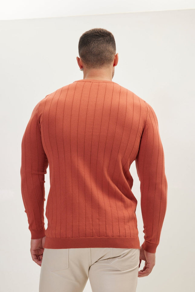 Men's Slip Stitch Crew-Neck Sweater - Tile | Ron Tomson