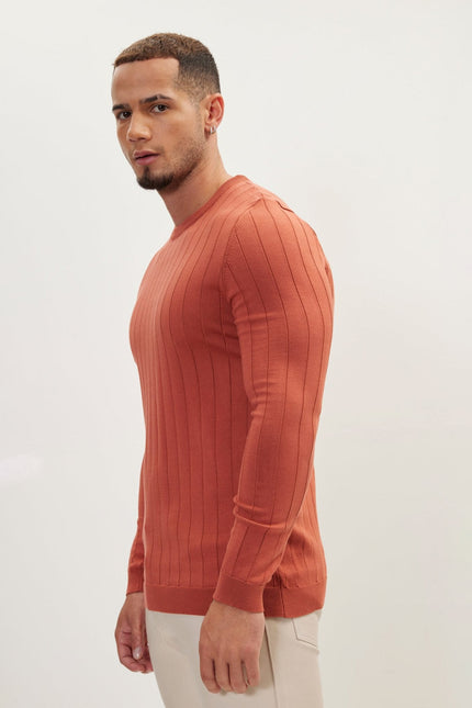 Men's Slip Stitch Crew-Neck Sweater - Tile | Ron Tomson
