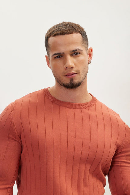 Men's Slip Stitch Crew-Neck Sweater - Tile | Ron Tomson