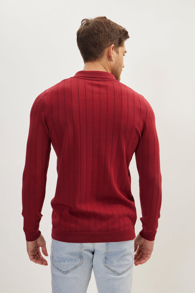 Men's Knit Polo Sweater - Burgundy | Ron Tomson