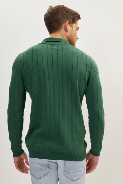 Men's Knit Polo Sweater - Green | Ron Tomson
