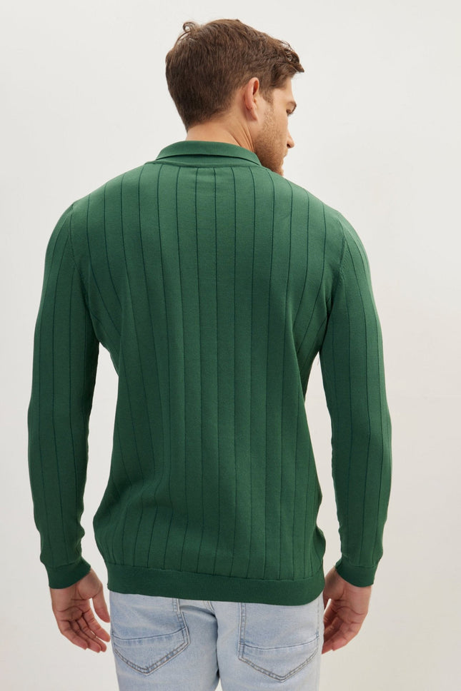 Men's Knit Polo Sweater - Green | Ron Tomson