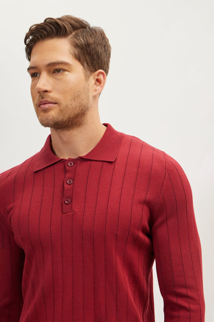Men's Knit Polo Sweater - Burgundy | Ron Tomson