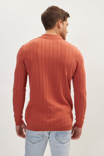Men's Knit Polo Sweater - Brick | Ron Tomson